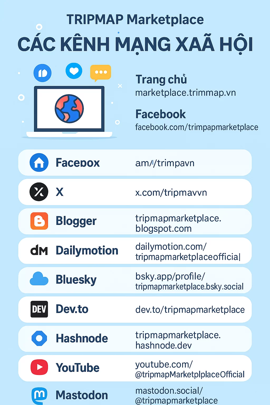TRIPMAP Marketplace mở rộng hiện diện đa kênh trên mạng xã hội 🌐🚀