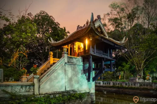 ngôi chùa Một Cột bật đèn,